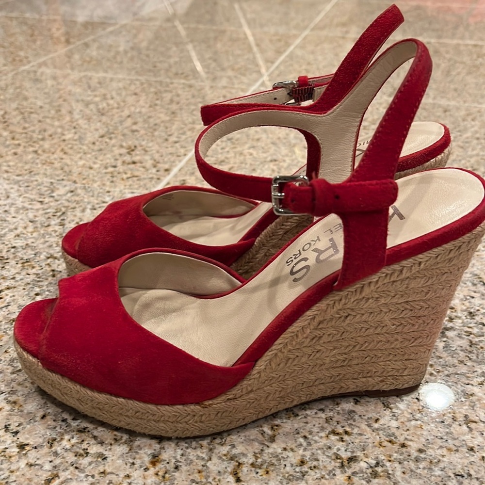 Michael Kors Red Suede Wedge Sandal  Size 6
